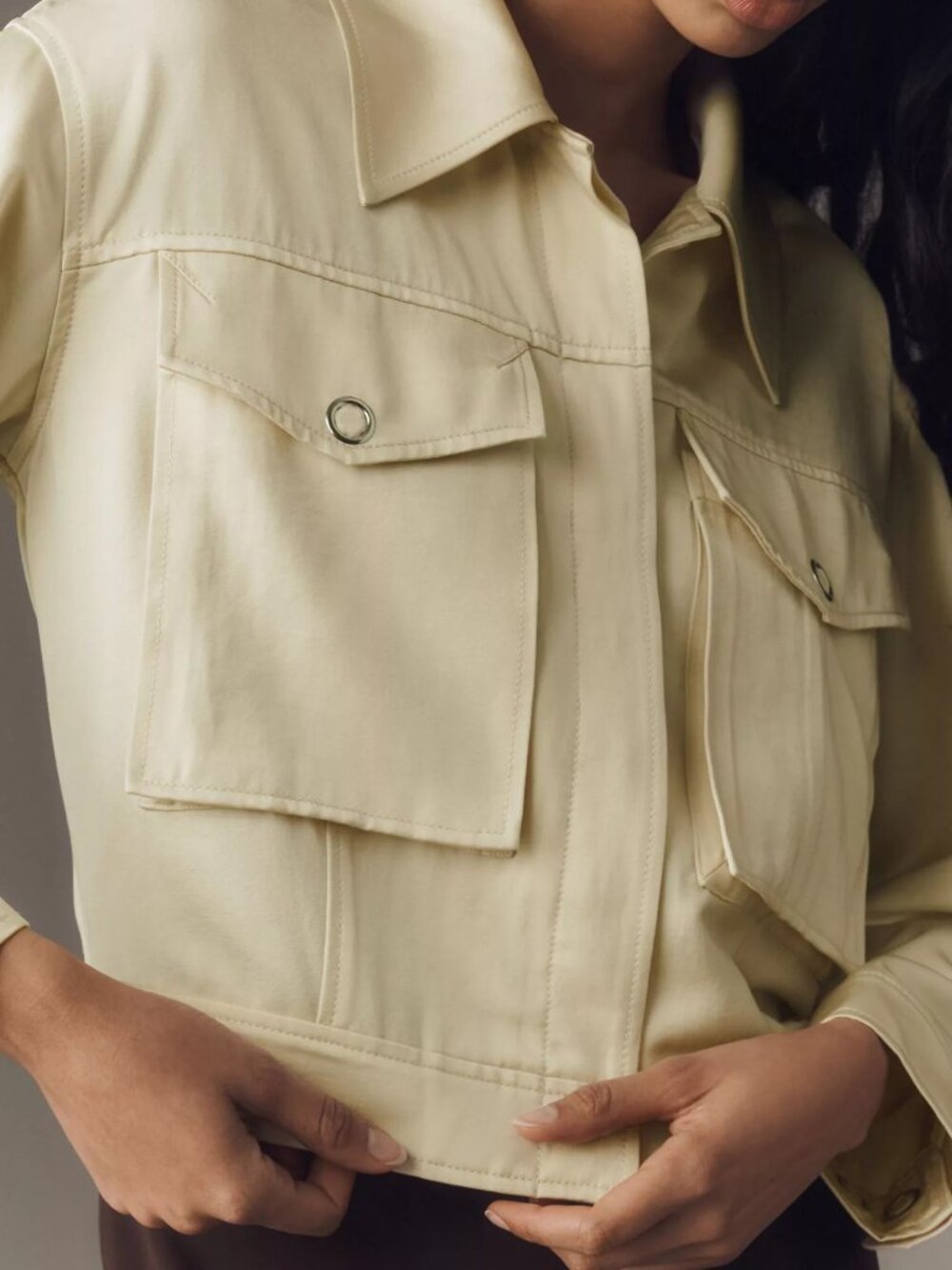 Anthropologie Satin Trucker Jacket utility s coat spring summer fancy small - Picture 3 of 6